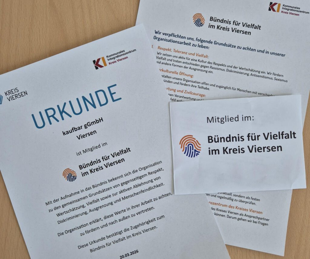 Die kaufbar ist Mitglied im Bündnis für Vielfalt im Kreis Viersen